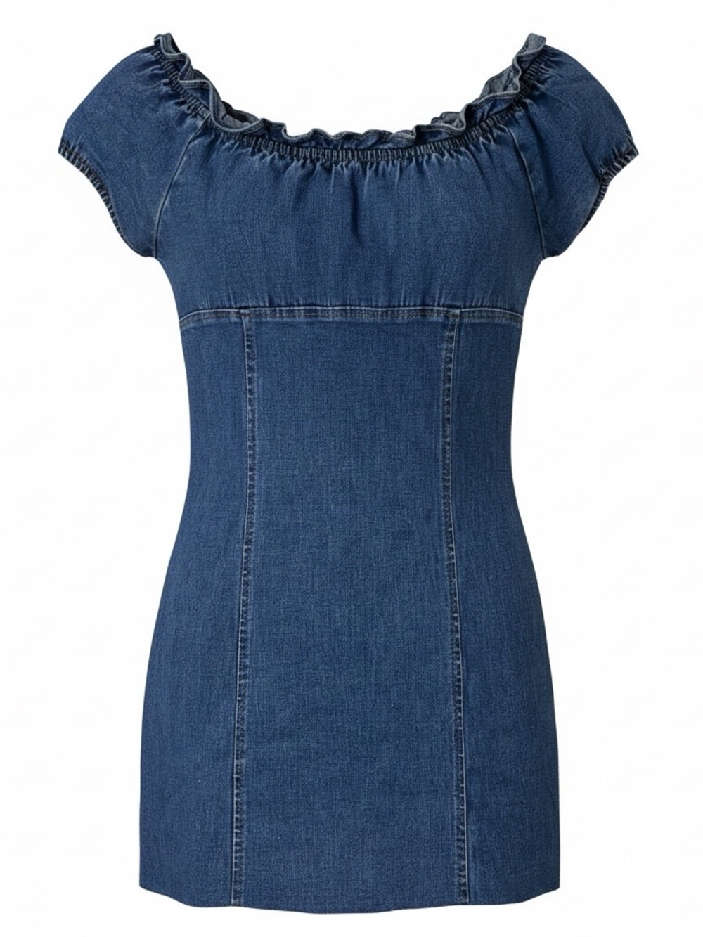 Silhouette Womens Denim Off Shoulder Ruffle Mini Dress Blue Sz. XS